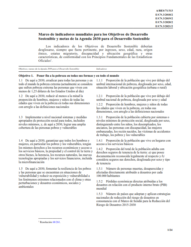 Indicadores mundiales para los Objetivos de Desarrollo Sostenible y metas de la Agenda 2030 para el Desarrollo Sostenible